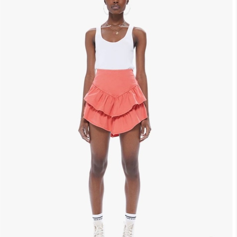 Mother - The Ruffle Mini Skirt in Hot Coral